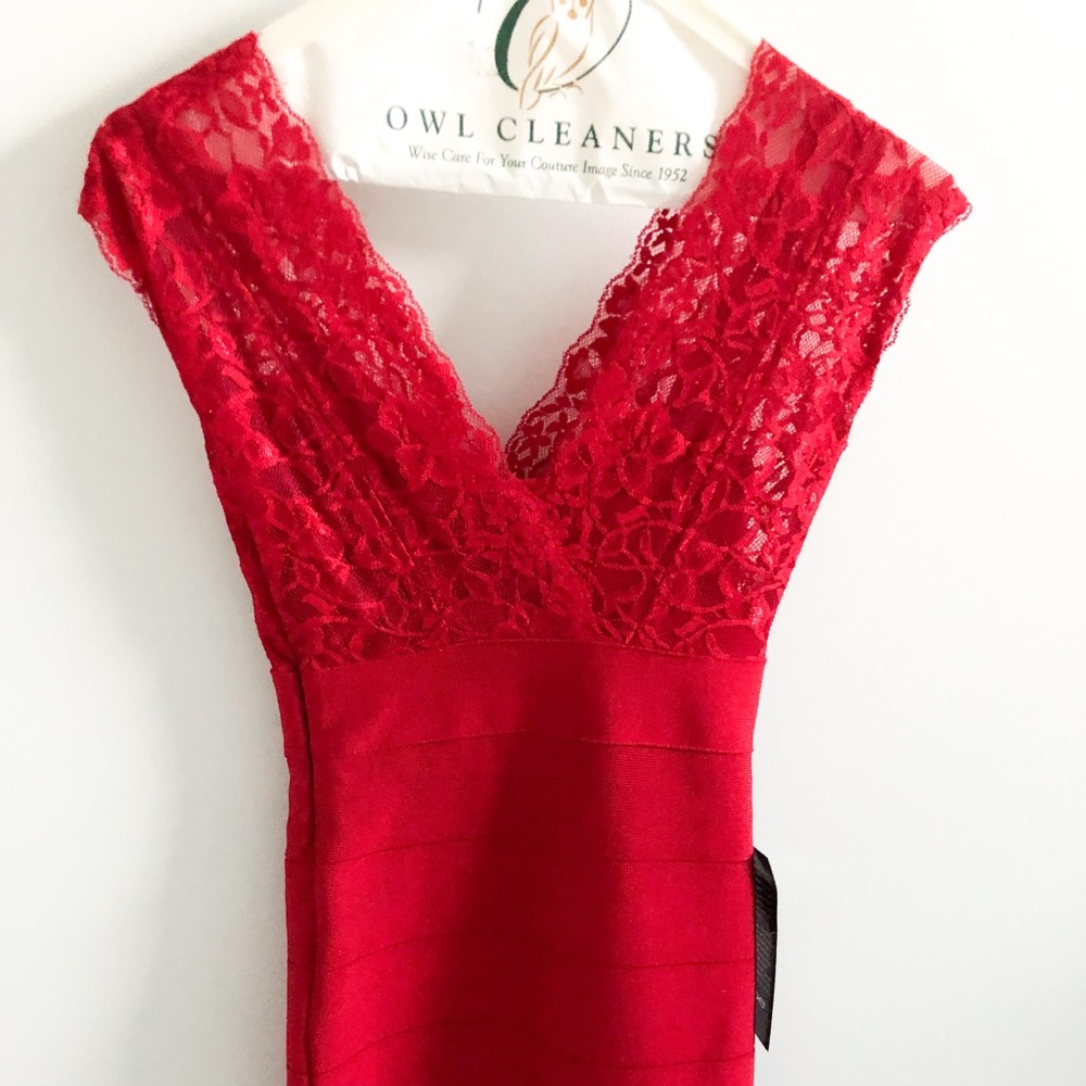 Bebe Red Lace Bodycon Dress - Picture 5 of 11
